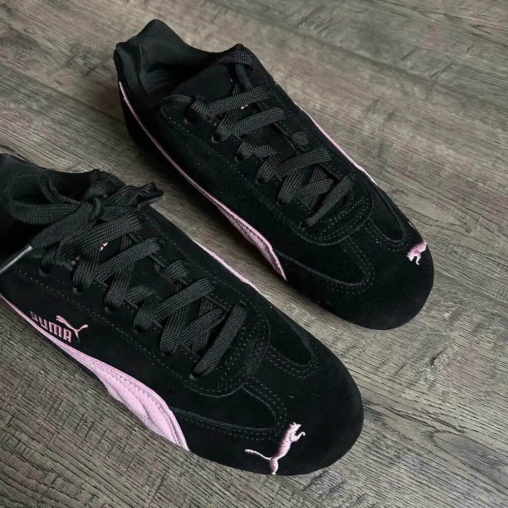 Cute Black Pink Suede Slim Sporty Puma Speedcat Low Top Driving Shoe Sneaker